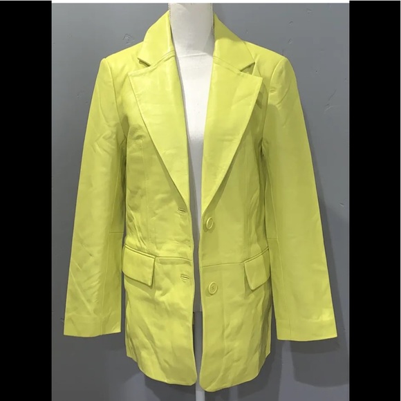 Walter Baker KIRA Blazer In Lime Green 100% Leather Oversized Jacket NWT - Picture 4 of 12
